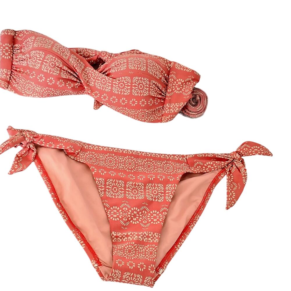 Robin Piccone Medium Strapless Peach Terracotta Floral Bikini Set Swimsuit NWOT